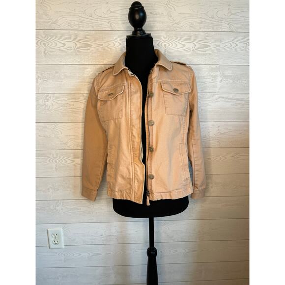 LOFT tan denim utility jacket Size Medium Petite - Picture 3 of 9